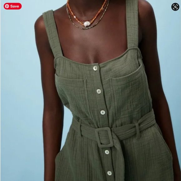 Zara Maya Jumpsuit Green Olive Linen NEW NWT - Picture 4 of 6